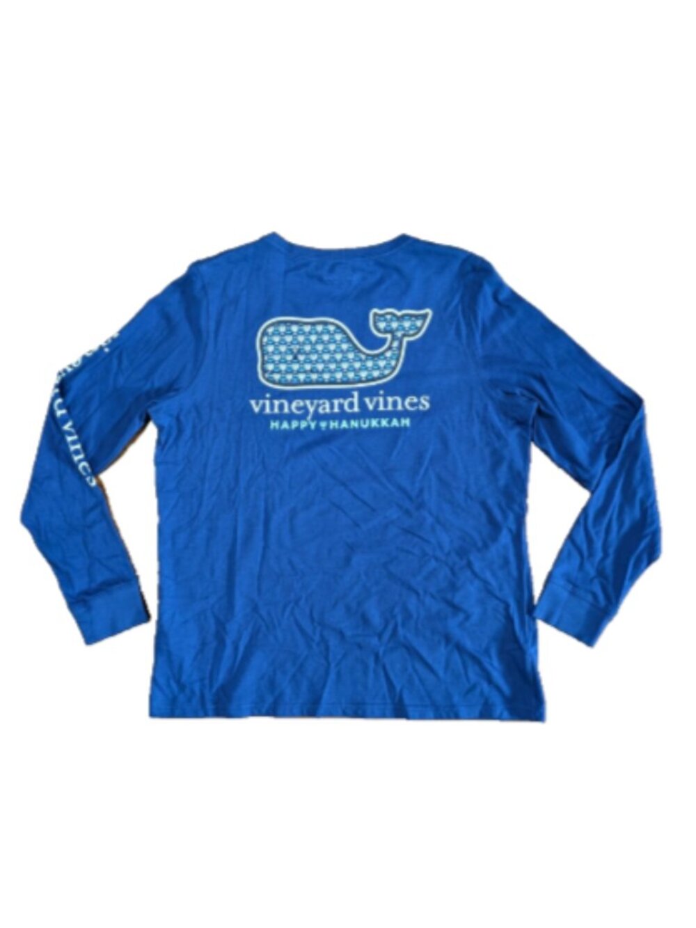 Vineyard Vines Long Sleeve Pocket T-Shirt Men's Sz L Blue Graphic Print Hanukkah